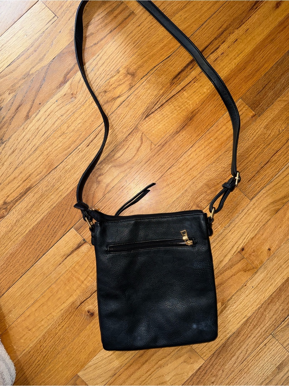Black Leather Crossbody Shoulder Bag - Women